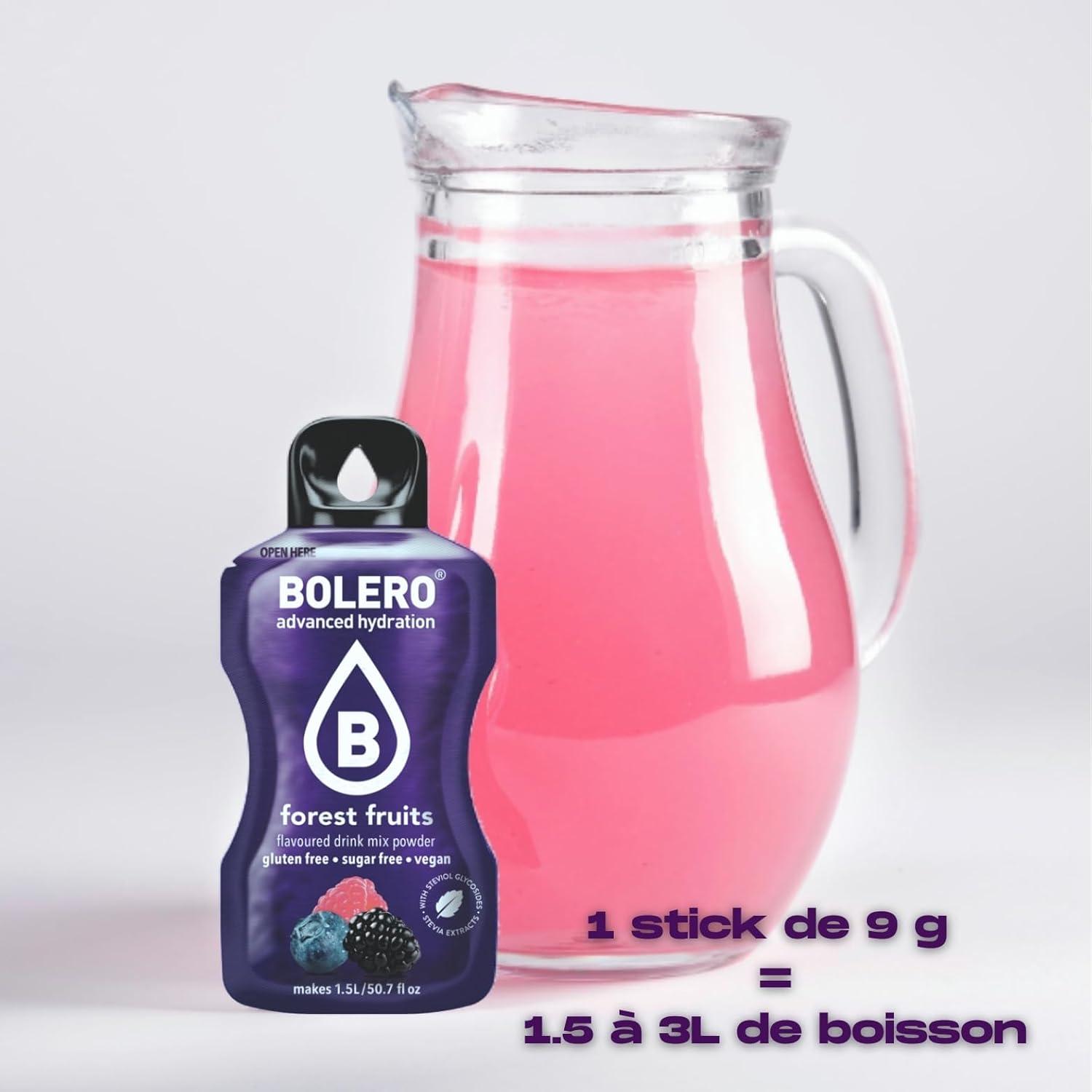 imageBOLERO Pina Colada 10 sticks 9g de Poudre pour Boisson sans sucre la Stevia Sans Conservateur ni colorants artificiels Faible en calories il convient pour toute la FamilleFruit des bois