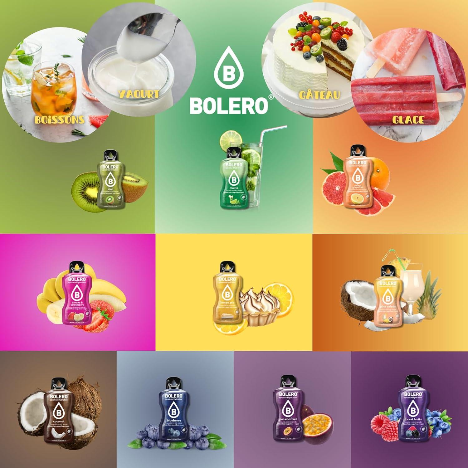 imageBOLERO Pina Colada 10 sticks 9g de Poudre pour Boisson sans sucre la Stevia Sans Conservateur ni colorants artificiels Faible en calories il convient pour toute la FamilleAssortiment