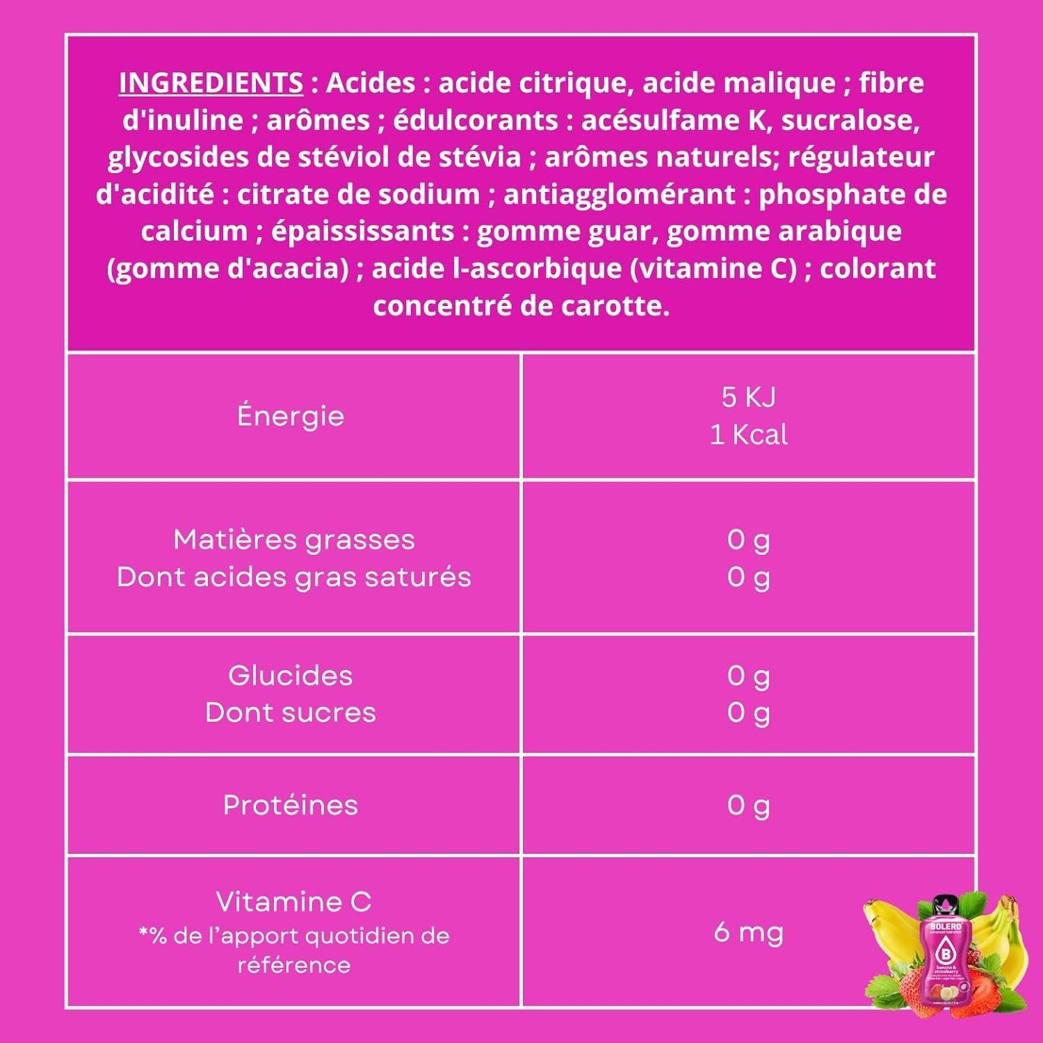 imageBOLERO Pina Colada 10 sticks 9g de Poudre pour Boisson sans sucre la Stevia Sans Conservateur ni colorants artificiels Faible en calories il convient pour toute la FamilleFraise Banane