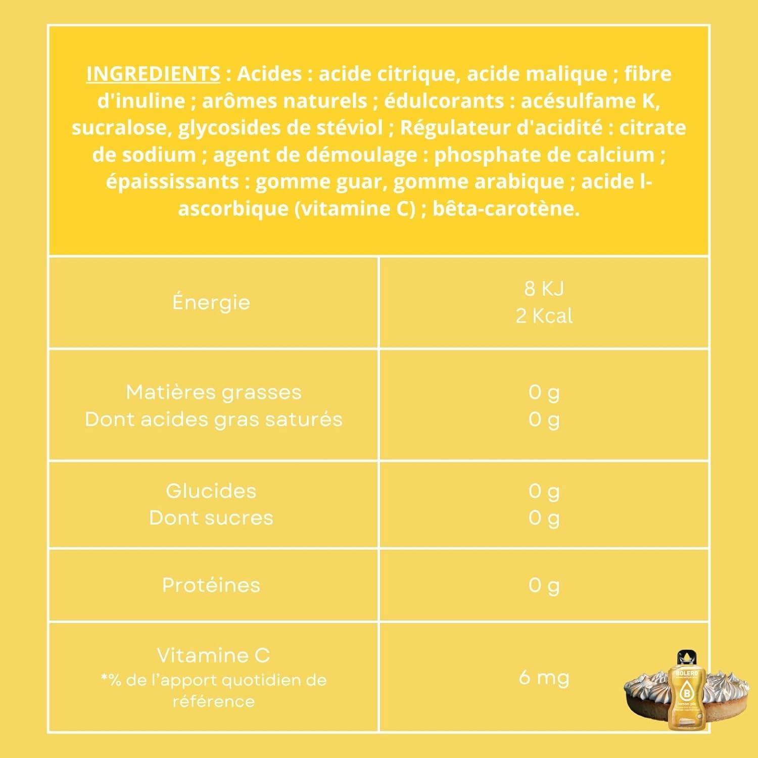 imageBOLERO Pina Colada 10 sticks 9g de Poudre pour Boisson sans sucre la Stevia Sans Conservateur ni colorants artificiels Faible en calories il convient pour toute la FamilleTarte au citron meringue