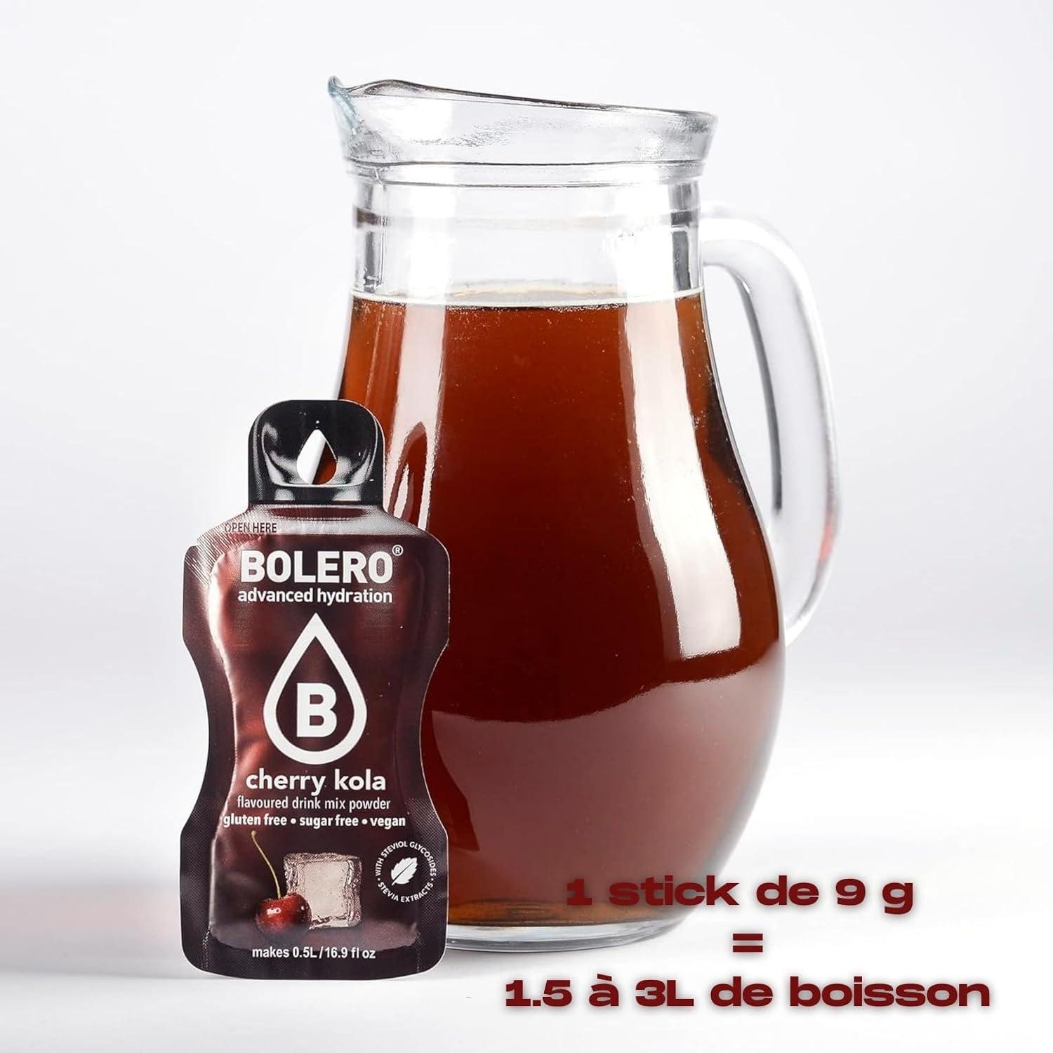 imageBOLERO Pina Colada 10 sticks 9g de Poudre pour Boisson sans sucre la Stevia Sans Conservateur ni colorants artificiels Faible en calories il convient pour toute la FamilleCola cerise