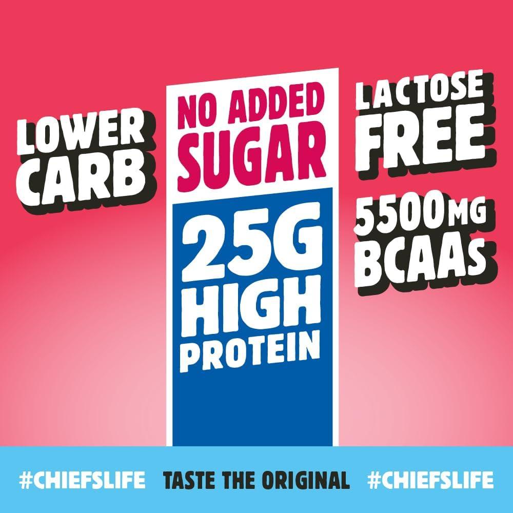 imageBoisson protine Chiefs Milkshake Chocolate Sans sucre ajout et sans lactose Riche en protines avec 26 g de protine Bouteilles de 8 x 330 ml Dlicieux got crmeuxFraise