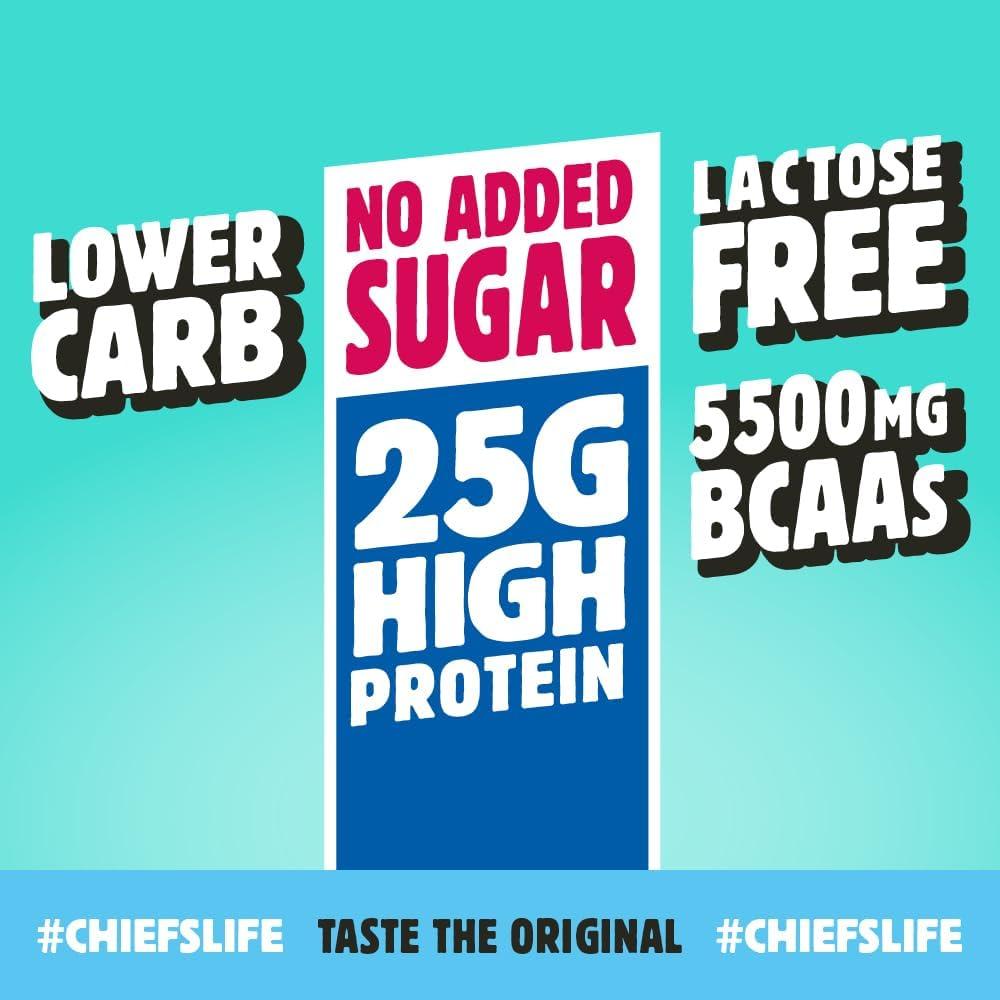 imageBoisson protine Chiefs Milkshake Chocolate Sans sucre ajout et sans lactose Riche en protines avec 26 g de protine Bouteilles de 8 x 330 ml Dlicieux got crmeuxBanane
