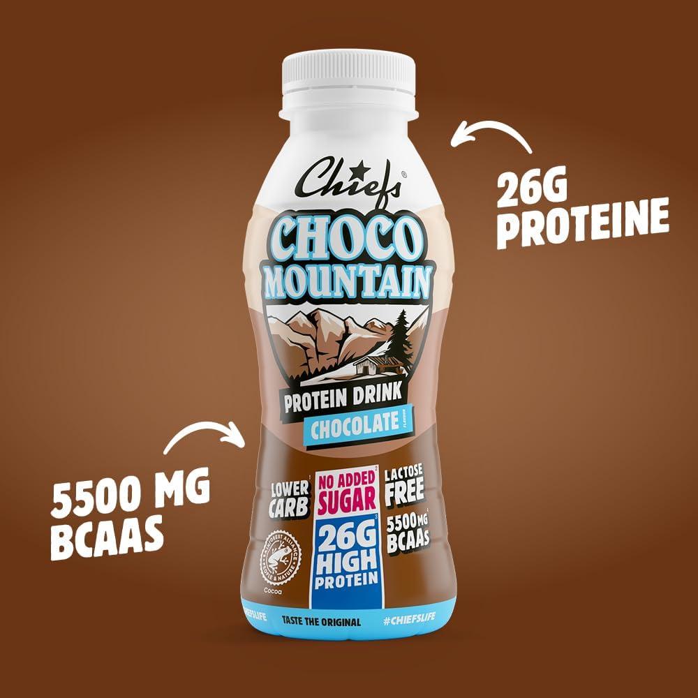 imageBoisson protine Chiefs Milkshake Chocolate Sans sucre ajout et sans lactose Riche en protines avec 26 g de protine Bouteilles de 8 x 330 ml Dlicieux got crmeuxChocolat