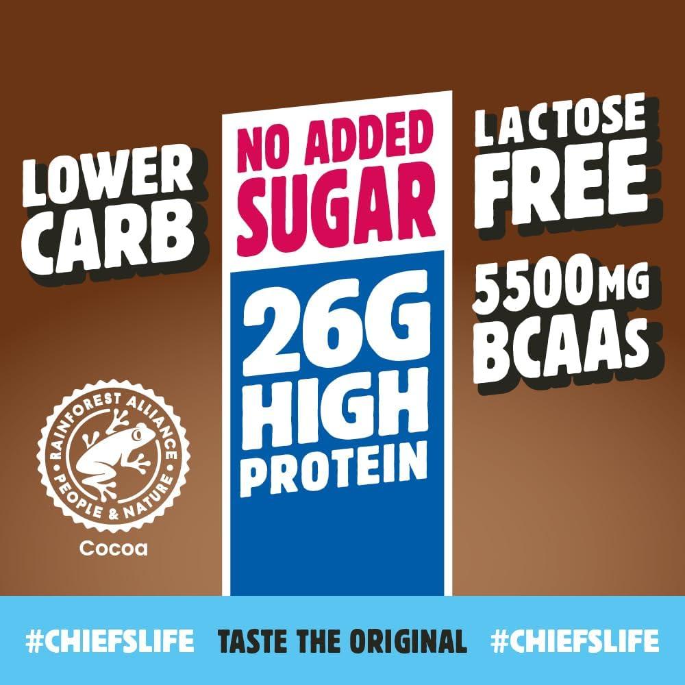 imageBoisson protine Chiefs Milkshake Chocolate Sans sucre ajout et sans lactose Riche en protines avec 26 g de protine Bouteilles de 8 x 330 ml Dlicieux got crmeuxChocolat