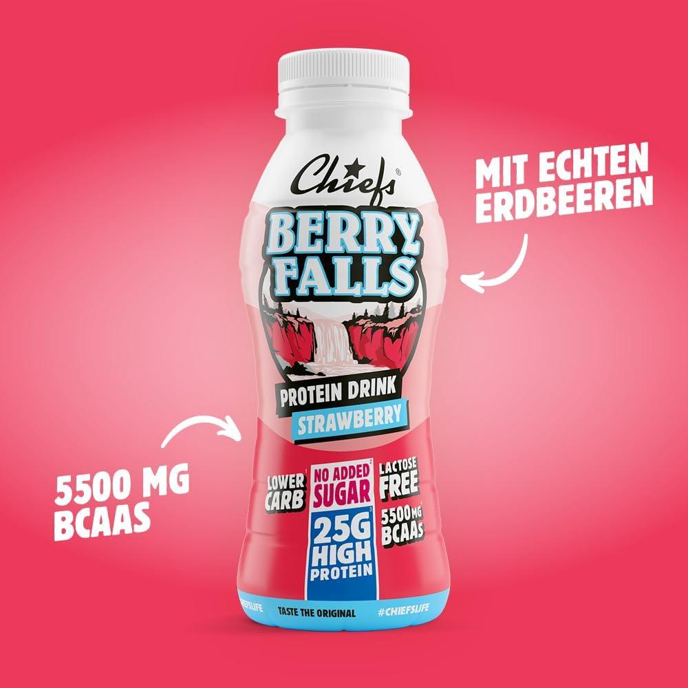 imageBoisson protine Chiefs Milkshake Chocolate Sans sucre ajout et sans lactose Riche en protines avec 26 g de protine Bouteilles de 8 x 330 ml Dlicieux got crmeuxFraise