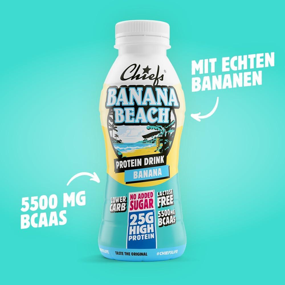 imageBoisson protine Chiefs Milkshake Chocolate Sans sucre ajout et sans lactose Riche en protines avec 26 g de protine Bouteilles de 8 x 330 ml Dlicieux got crmeuxBanane
