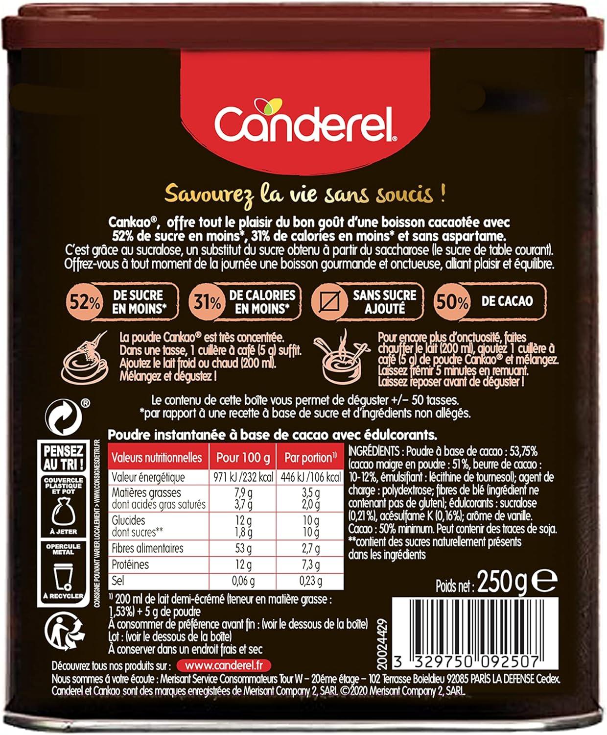 imageCanderel Cankao Poudre de Cacao 31 de Calories en moins 52 de sucre en moins bote 250 g250 g Lot de 1