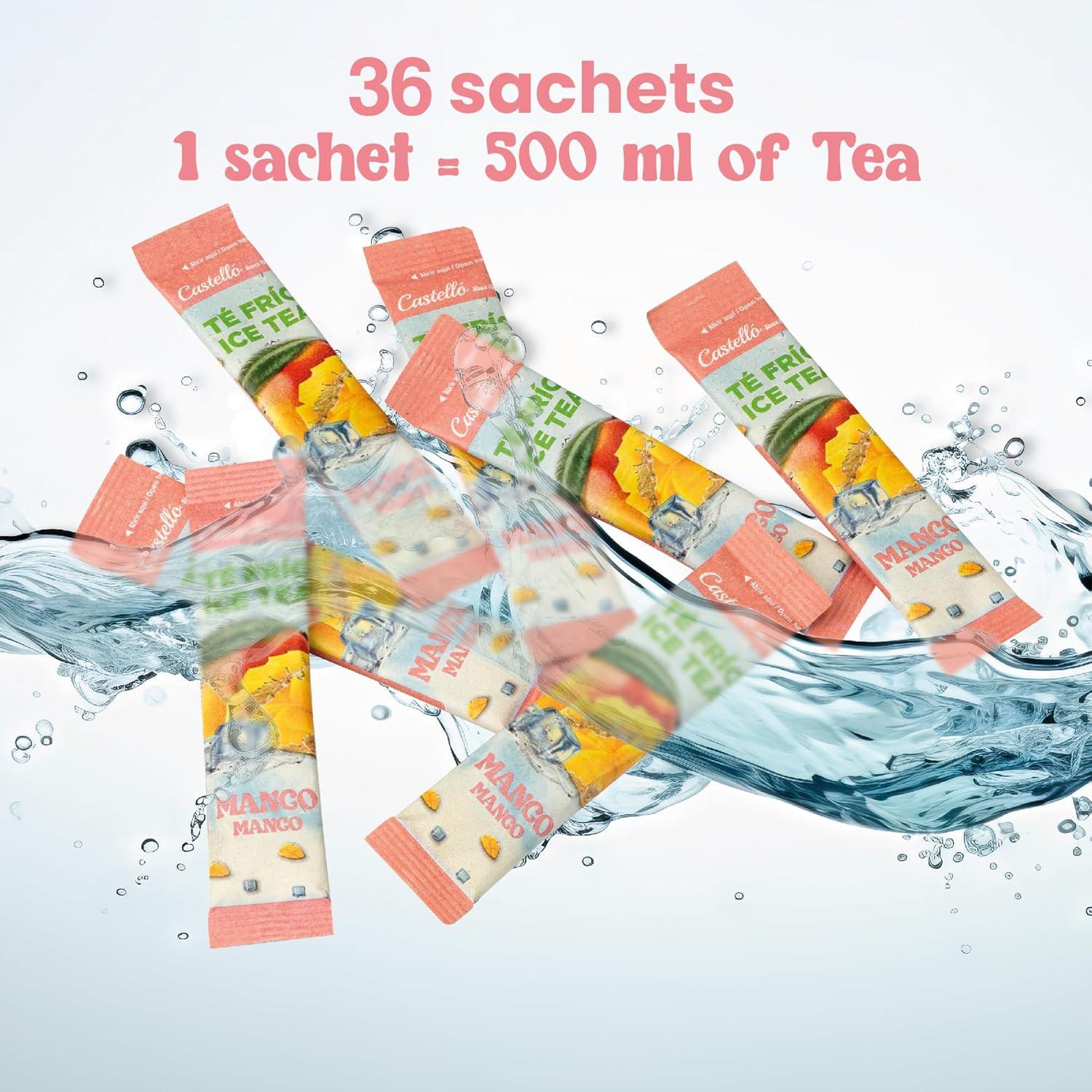 imageCastello since 1907 Th Glac Ice Tea Iced Tea Zro en Sachets Mangue Total 36 Sachets 1 Sachet 500 ml de Boisson Zro Calorie Sans Sucres Sans Aspartame
