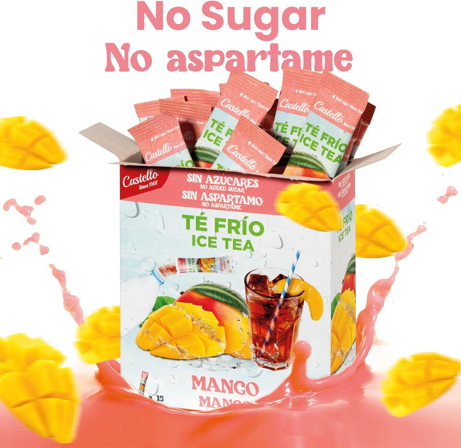 imageCastello since 1907 Th Glac Ice Tea Iced Tea Zro en Sachets Mangue Total 36 Sachets 1 Sachet 500 ml de Boisson Zro Calorie Sans Sucres Sans Aspartame