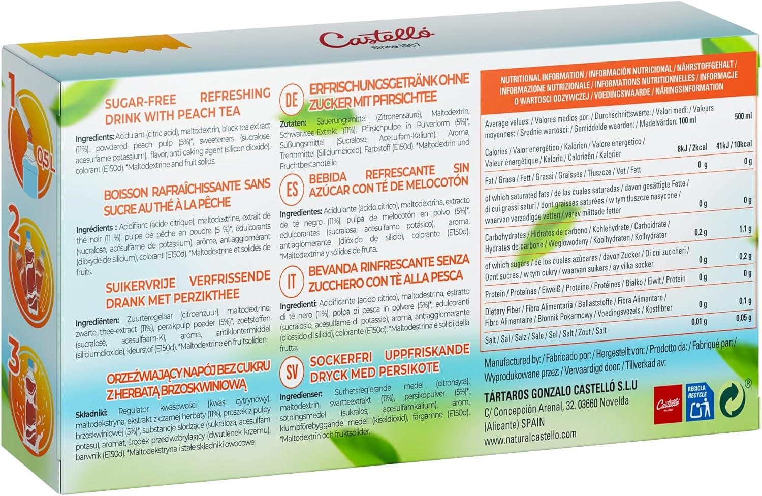 imageCastello since 1907 Th Glac Ice Tea Iced Tea Zro en Sachets Pche Total 36 Sachets 1 Sachet 500 ml de Boisson Zro Calorie Sans Sucres Sans Aspartame