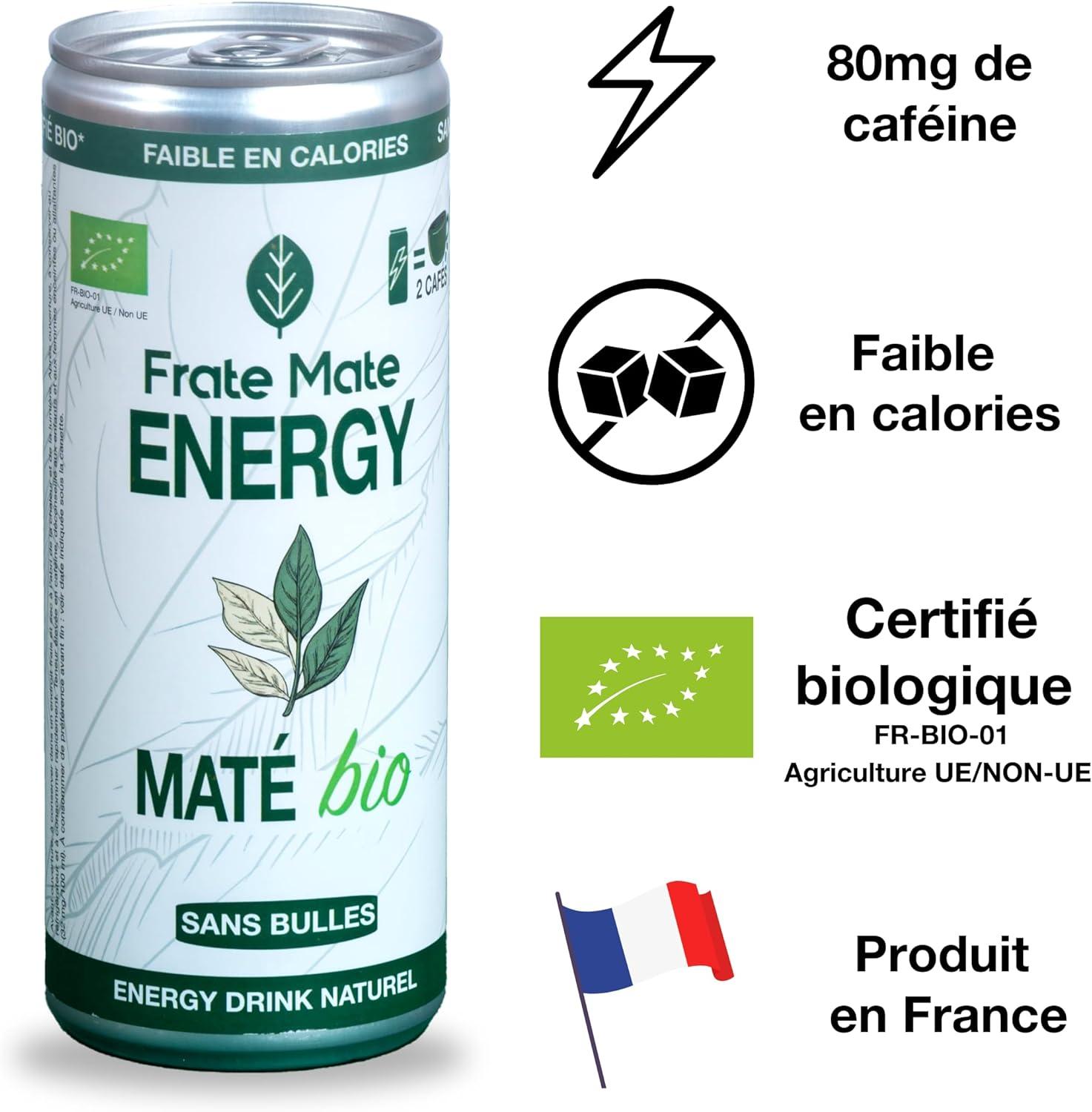imageFRAT MAT Boisson nergisante Bio Sport Energy Drink au Mat Canettes Sans Bulles 250ml 80mg Cafine Naturelle Faible en Sucre Sans Taurine ni Armes ArtificielsTh vert