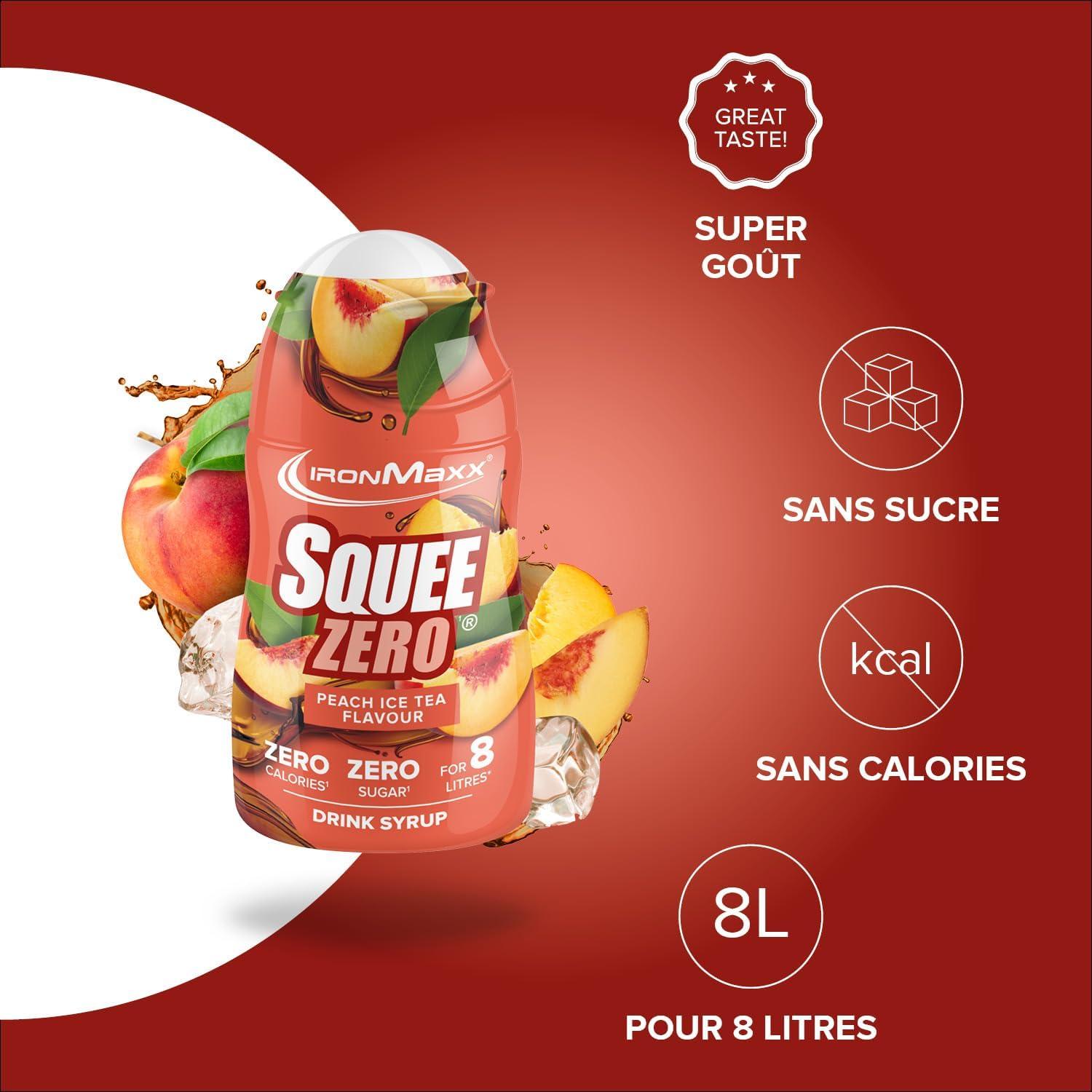 imageIronMaxx SqueeZero Sirop sans sucre ampamp zero calorie Pomme Verte 65ml Boisson sans sucre au got rafrachissant Prpare jusqu 8 litres de boisson zero sucrePeach Ice Tea