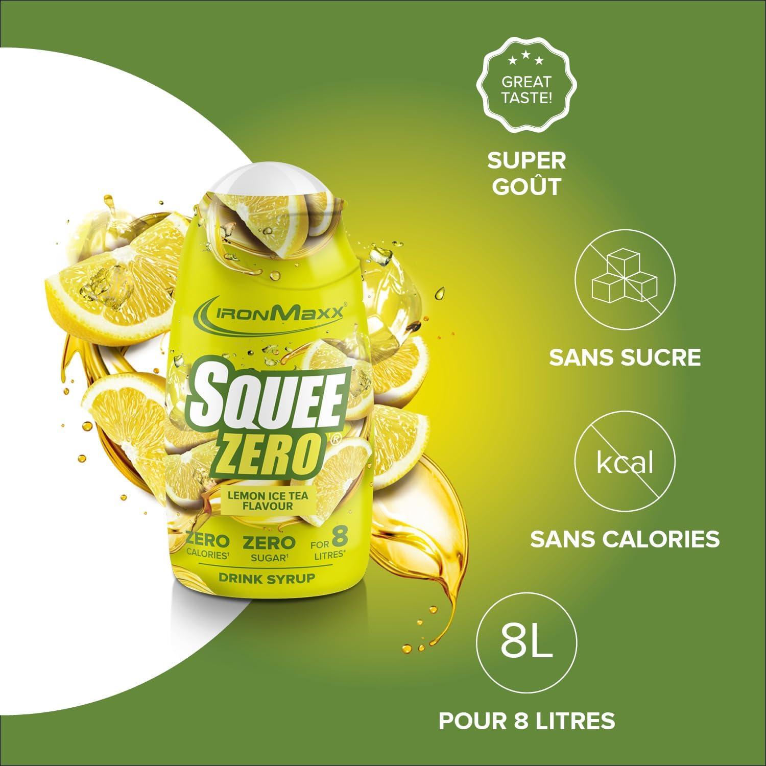 imageIronMaxx SqueeZero Sirop sans sucre ampamp zero calorie Pomme Verte 65ml Boisson sans sucre au got rafrachissant Prpare jusqu 8 litres de boisson zero sucreLemon Ice Tea