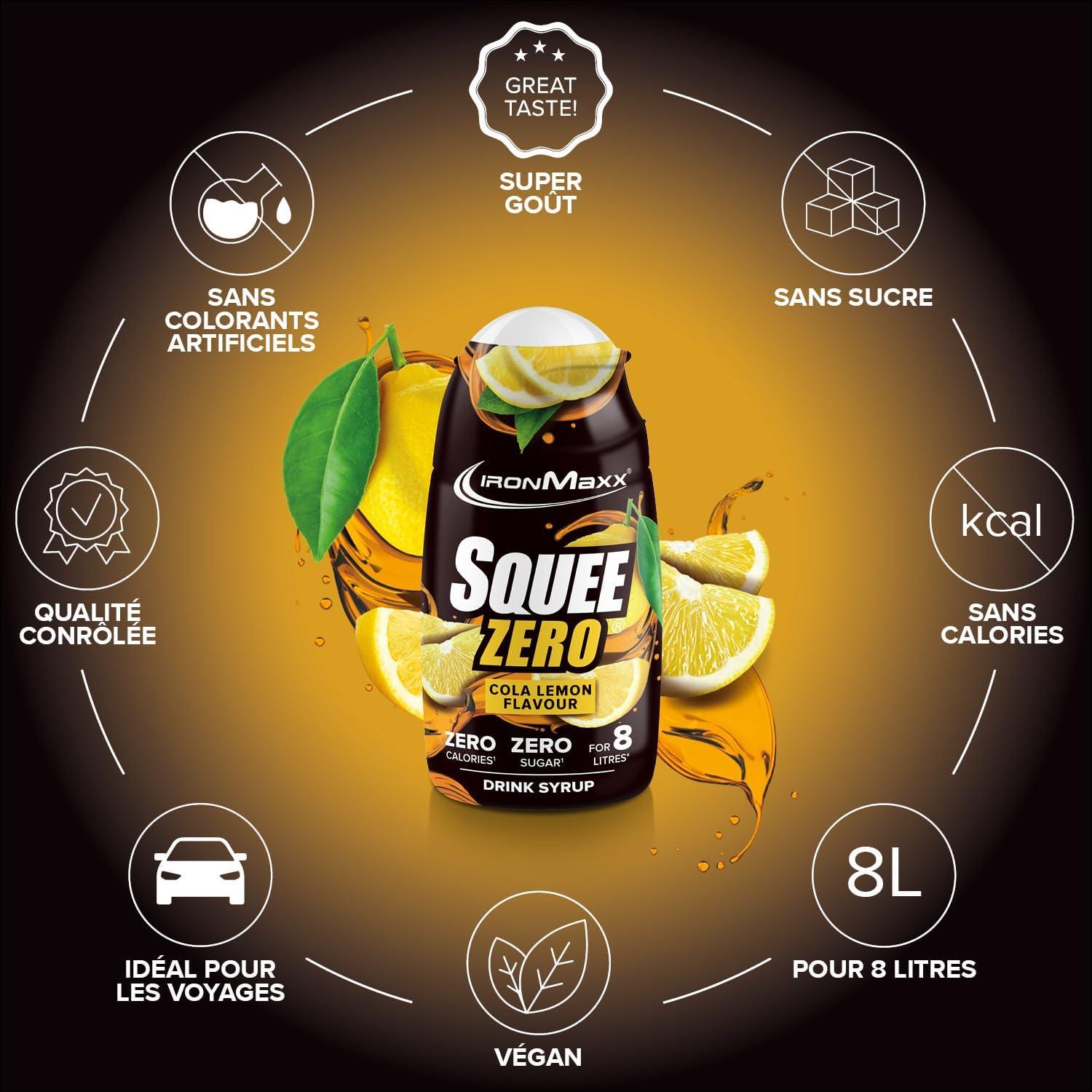 imageIronMaxx SqueeZero Sirop sans sucre ampamp zero calorie Pomme Verte 65ml Boisson sans sucre au got rafrachissant Prpare jusqu 8 litres de boisson zero sucreCola Lemon