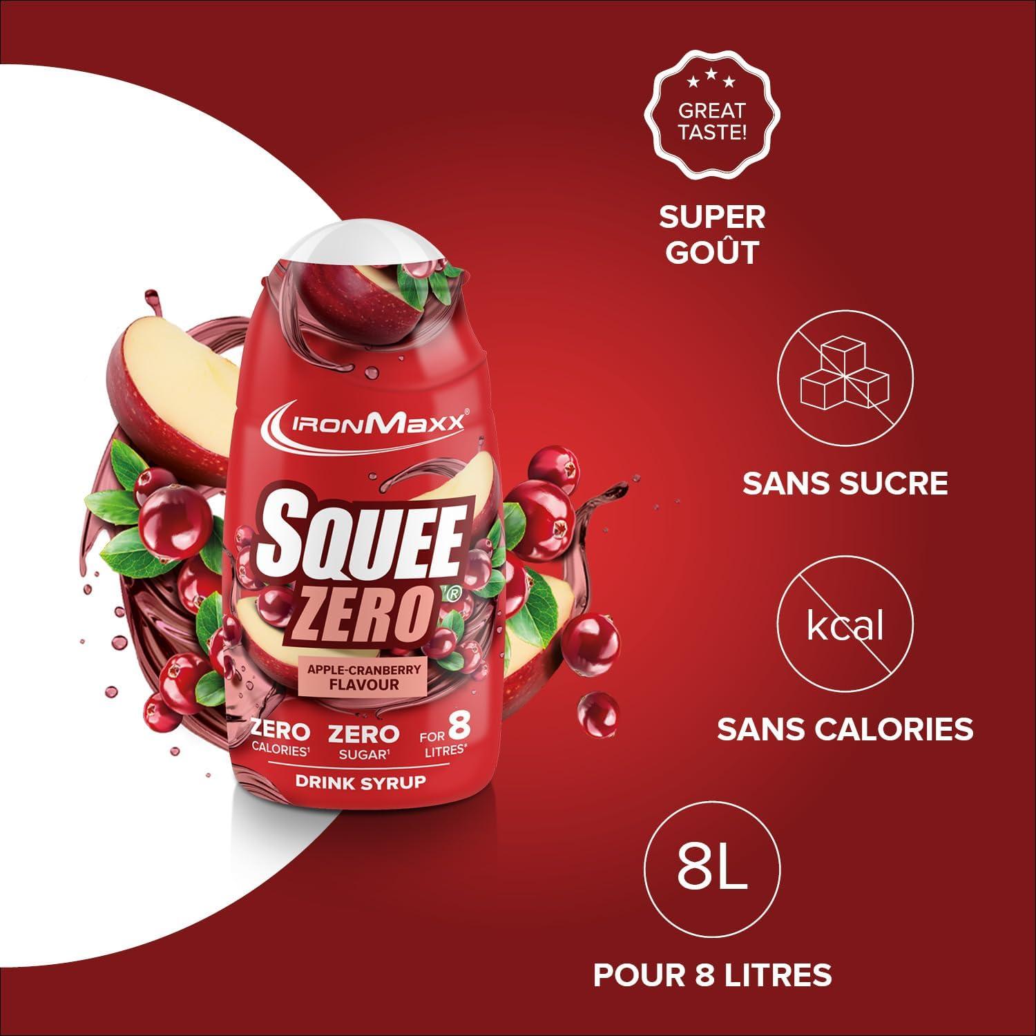 imageIronMaxx SqueeZero Sirop sans sucre ampamp zero calorie Pomme Verte 65ml Boisson sans sucre au got rafrachissant Prpare jusqu 8 litres de boisson zero sucreApple Cranberry