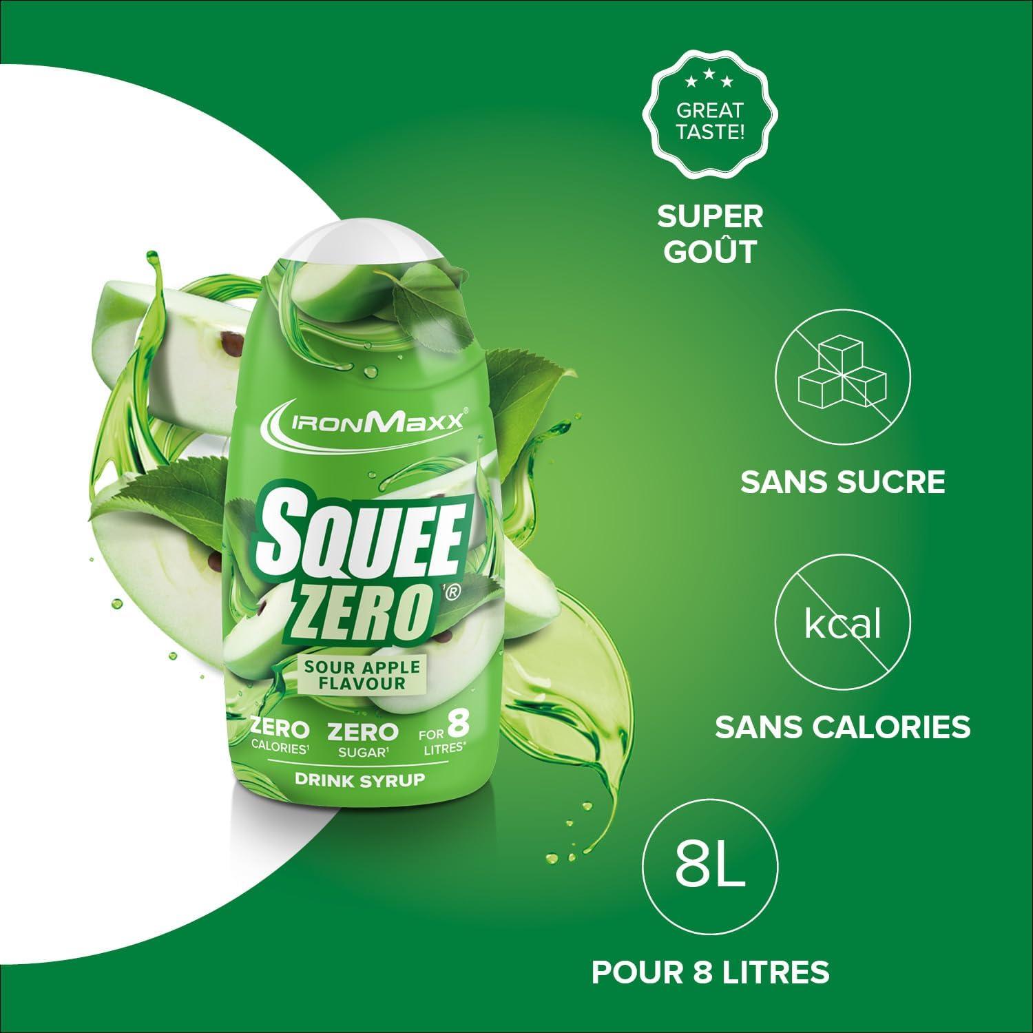 imageIronMaxx SqueeZero Sirop sans sucre ampamp zero calorie Pomme Verte 65ml Boisson sans sucre au got rafrachissant Prpare jusqu 8 litres de boisson zero sucreGreen Apple