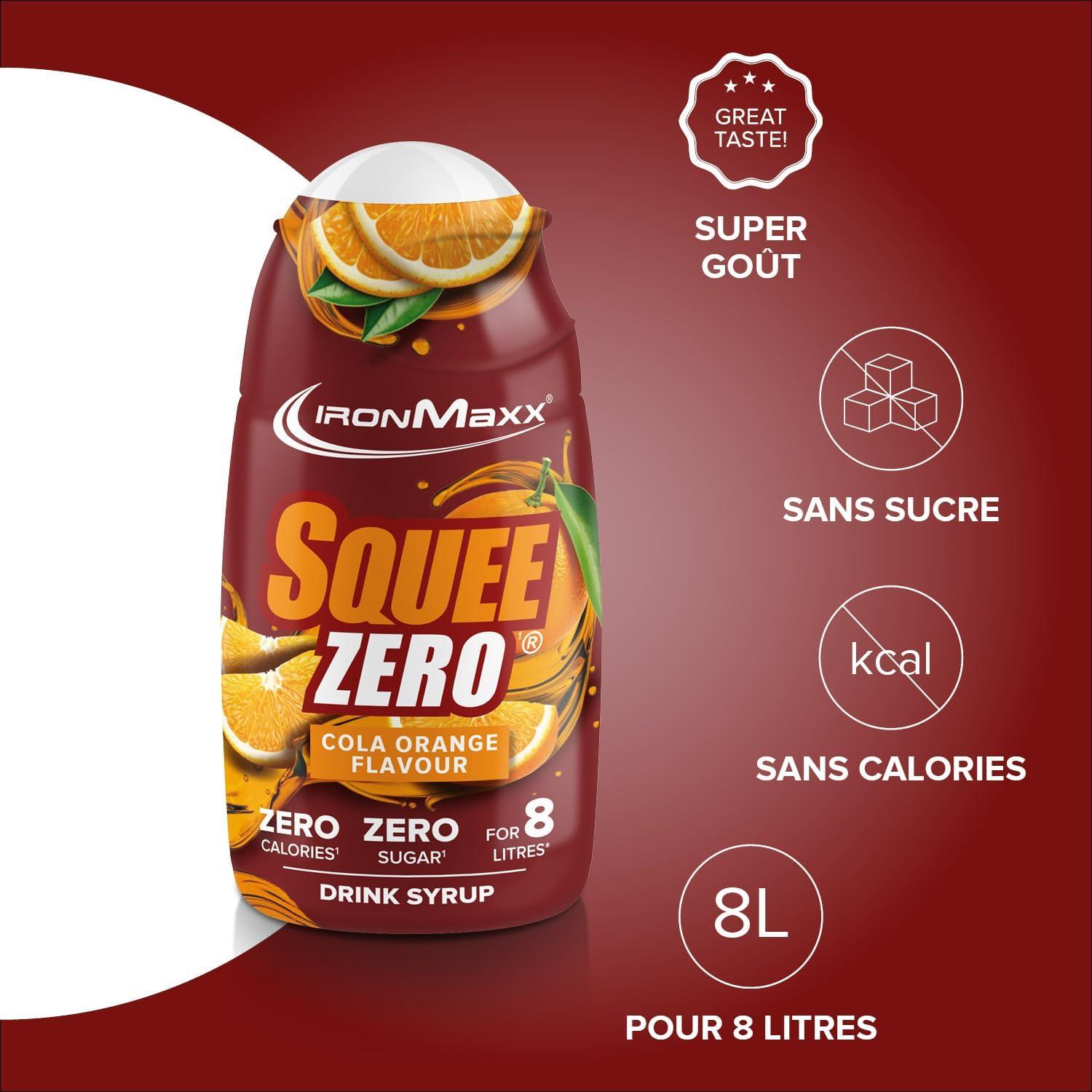 imageIronMaxx SqueeZero Sirop sans sucre ampamp zero calorie Pomme Verte 65ml Boisson sans sucre au got rafrachissant Prpare jusqu 8 litres de boisson zero sucreCola Orange