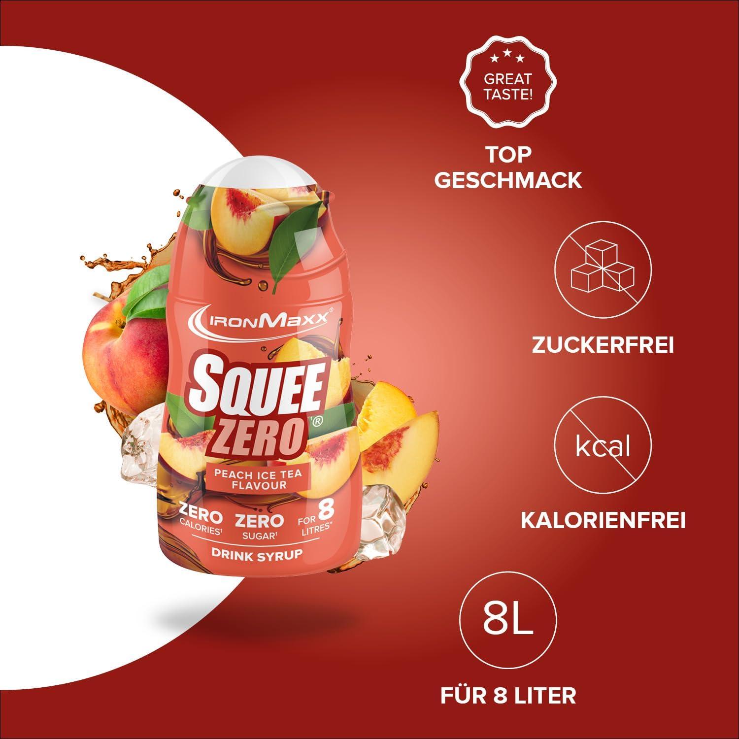imageIronMaxx SqueeZero Sirop sans sucre ampamp zero calorie Pomme Verte 65ml Boisson sans sucre au got rafrachissant Prpare jusqu 8 litres de boisson zero sucrePeach Ice Tea