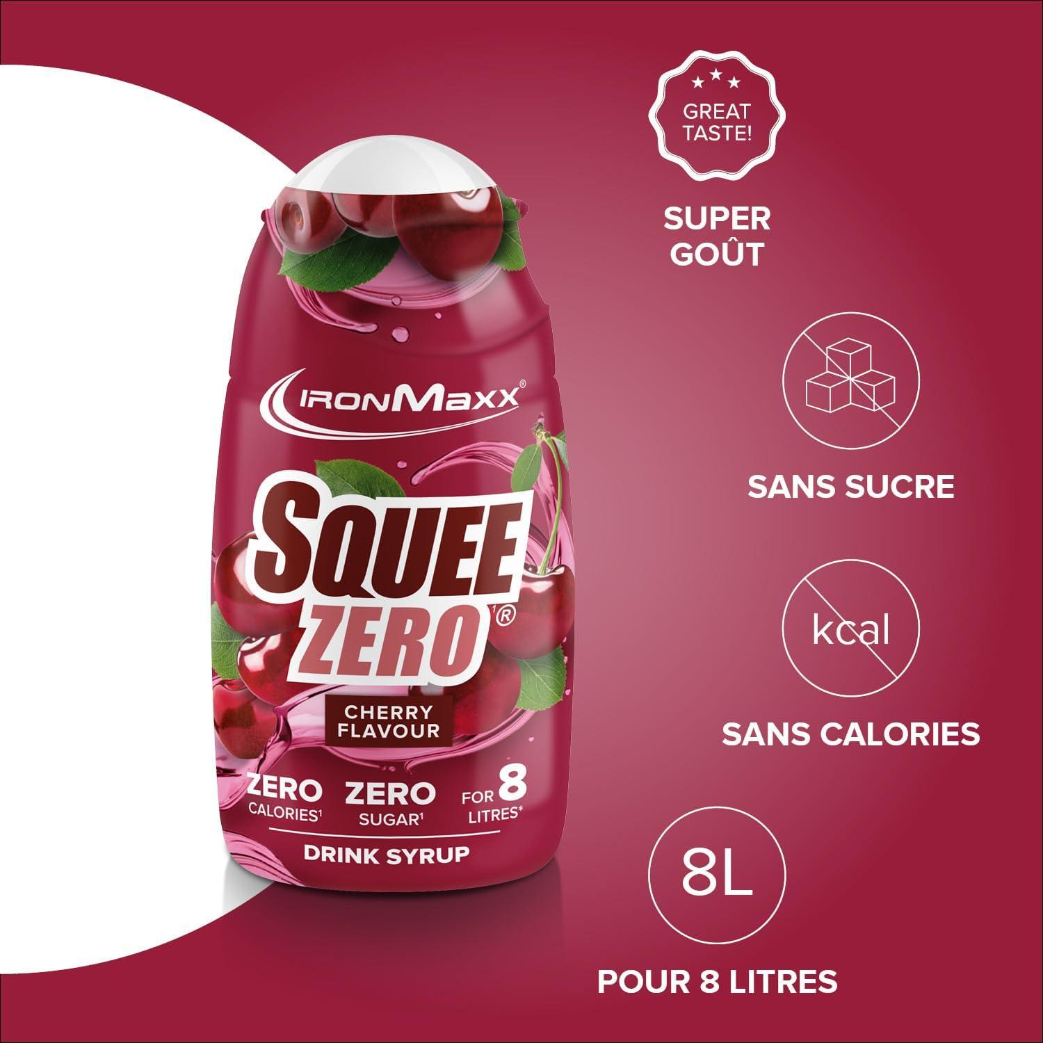 imageIronMaxx SqueeZero Sirop sans sucre ampamp zero calorie Pomme Verte 65ml Boisson sans sucre au got rafrachissant Prpare jusqu 8 litres de boisson zero sucreCherry
