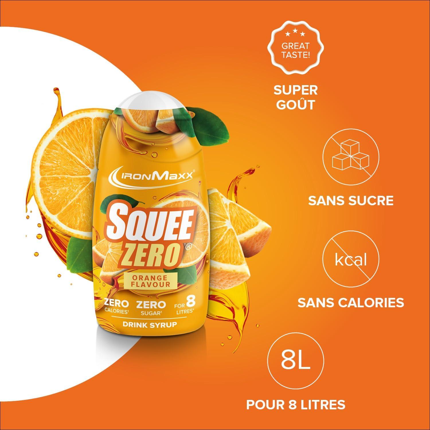 imageIronMaxx SqueeZero Sirop sans sucre ampamp zero calorie Pomme Verte 65ml Boisson sans sucre au got rafrachissant Prpare jusqu 8 litres de boisson zero sucreOrange