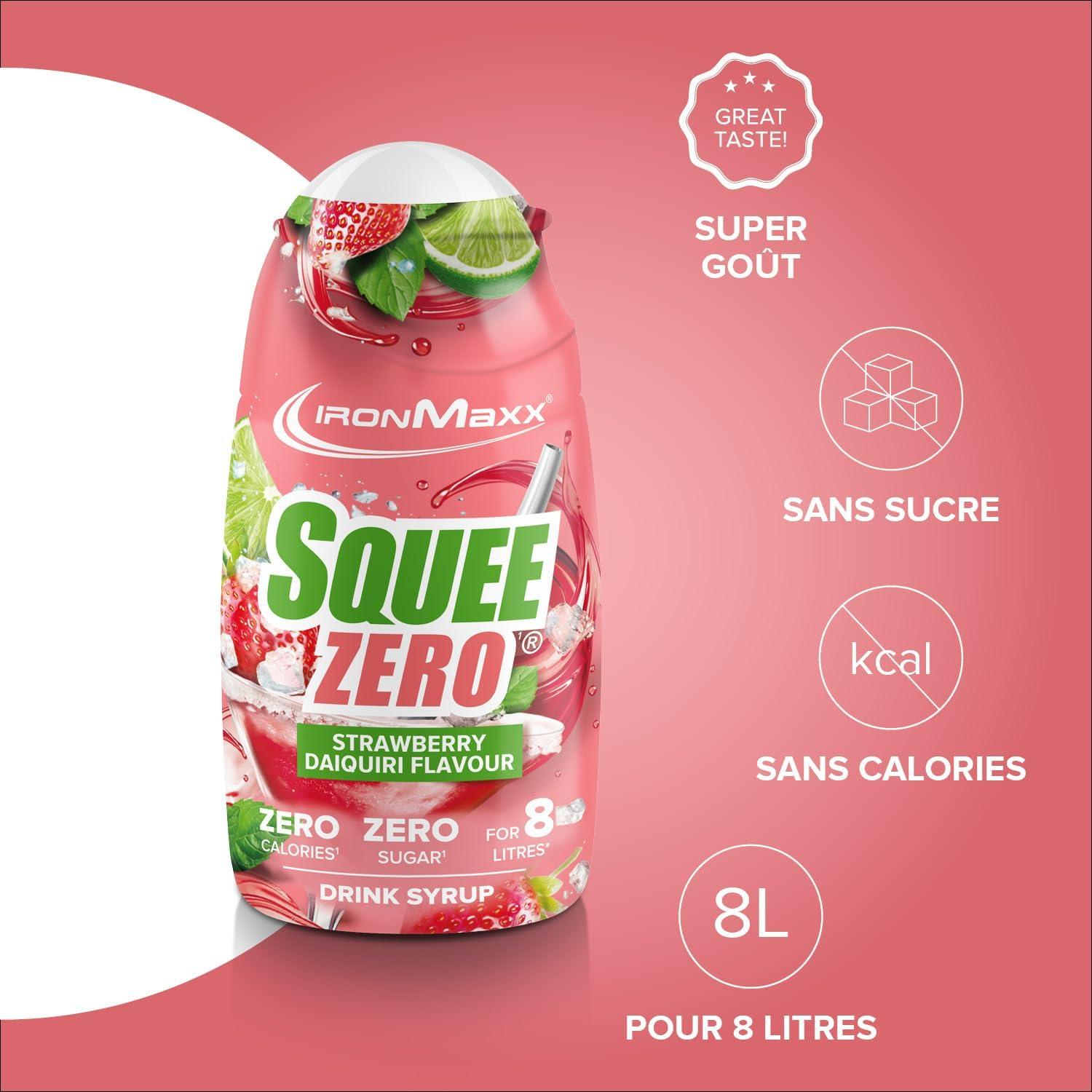 imageIronMaxx SqueeZero Sirop sans sucre ampamp zero calorie Pomme Verte 65ml Boisson sans sucre au got rafrachissant Prpare jusqu 8 litres de boisson zero sucreStrawberry Daiquiri