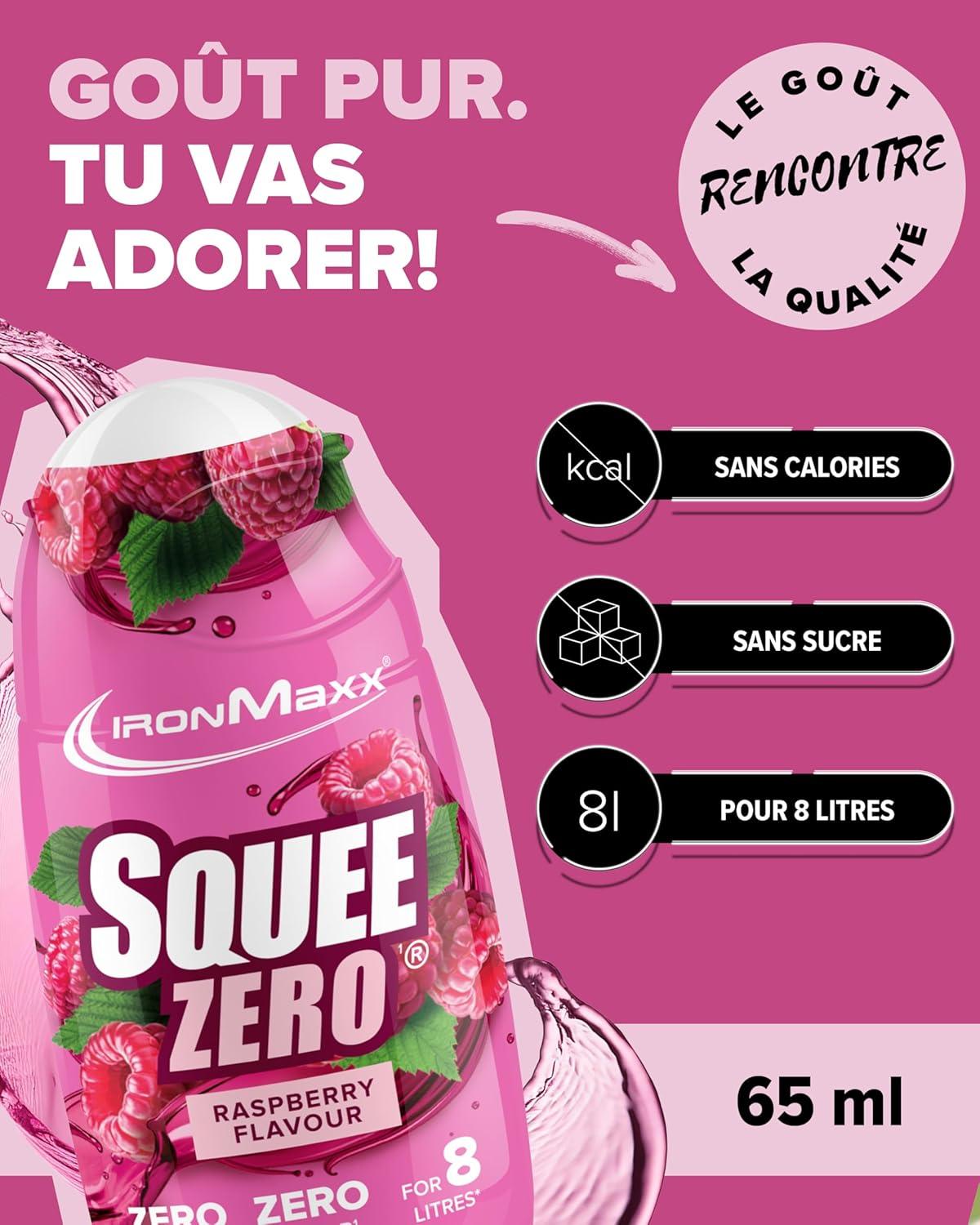 imageIronMaxx SqueeZero Sirop sans sucre ampamp zero calorie Pomme Verte 65ml Boisson sans sucre au got rafrachissant Prpare jusqu 8 litres de boisson zero sucreRaspberry