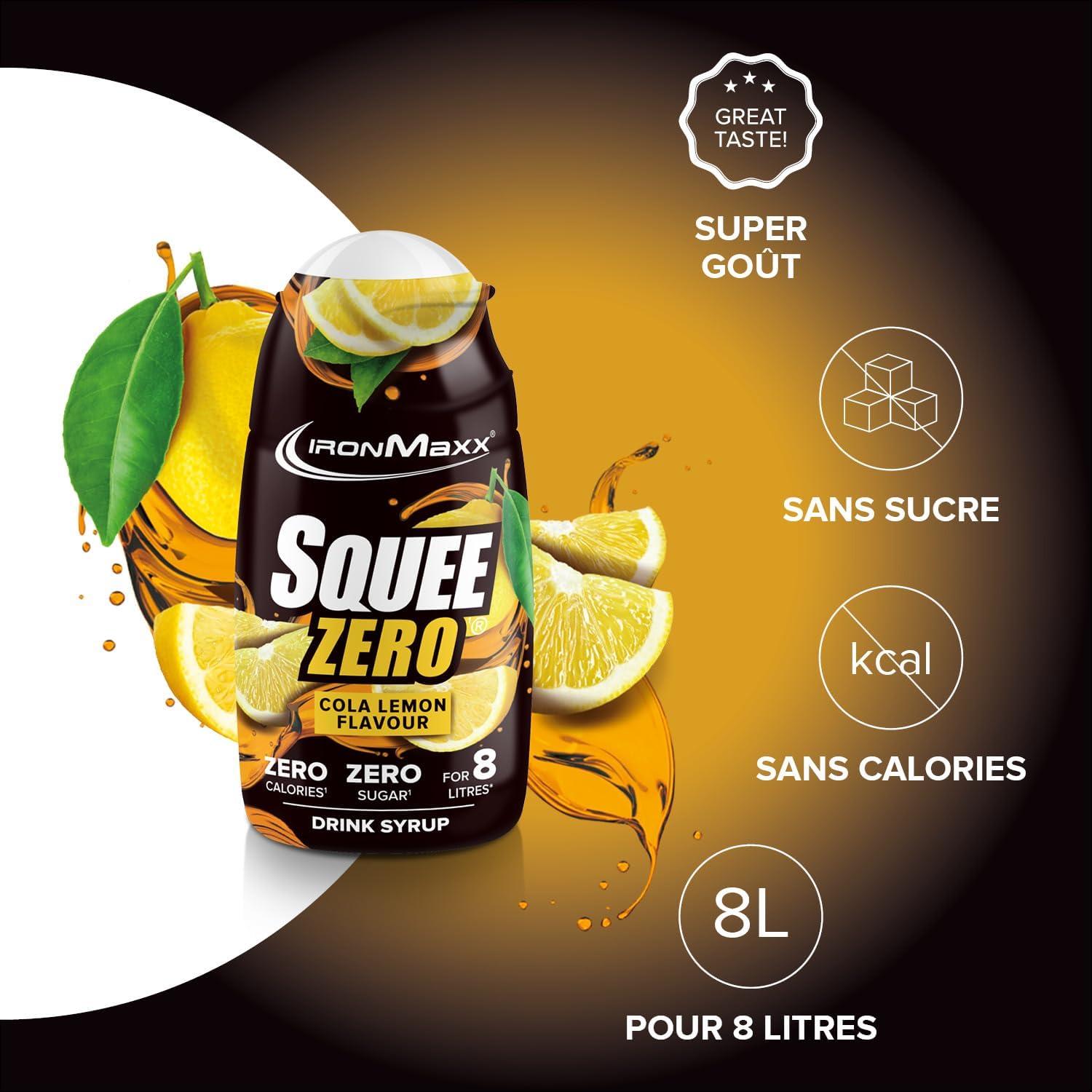 imageIronMaxx SqueeZero Sirop sans sucre ampamp zero calorie Pomme Verte 65ml Boisson sans sucre au got rafrachissant Prpare jusqu 8 litres de boisson zero sucreCola Lemon