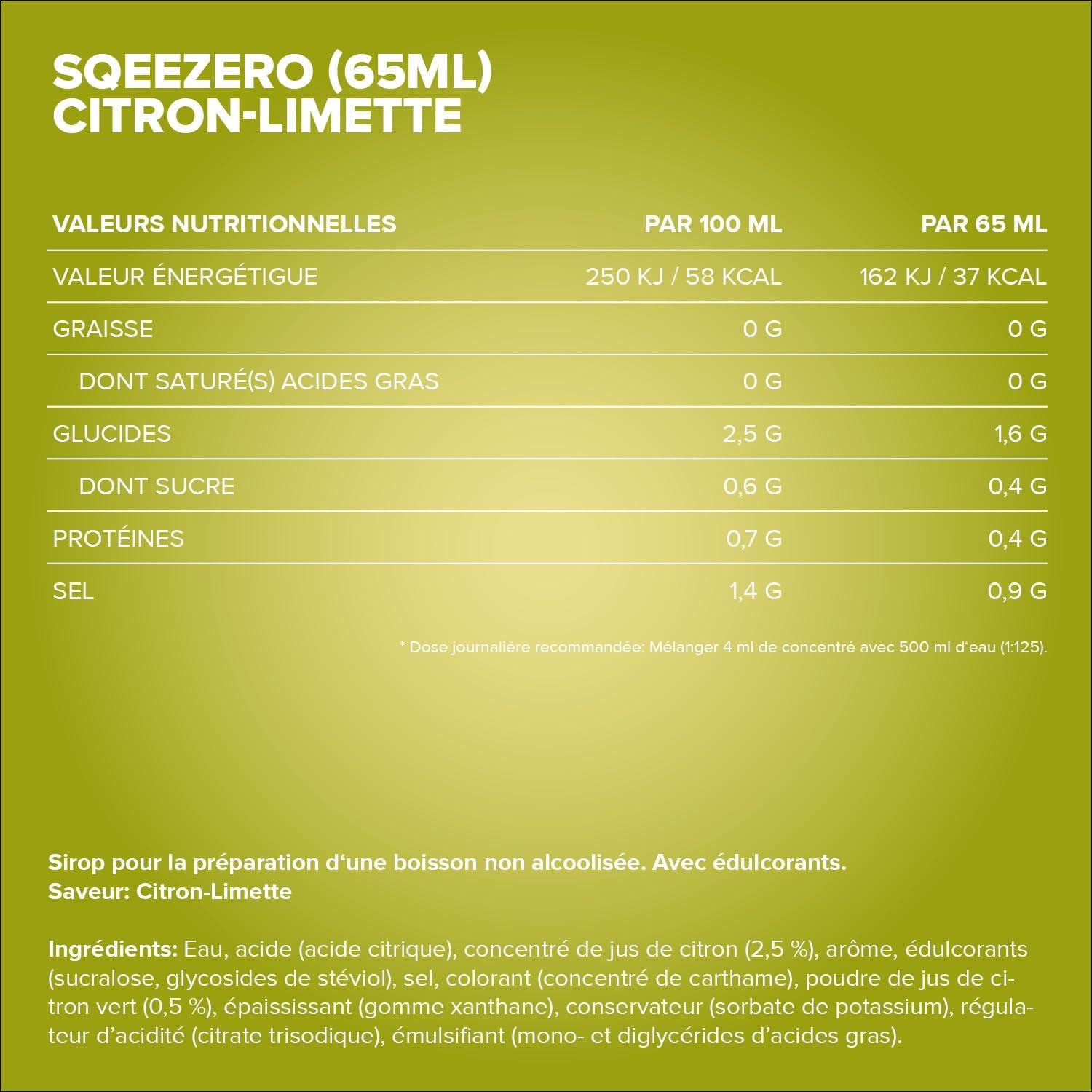 imageIronMaxx SqueeZero Sirop sans sucre ampamp zero calorie Pomme Verte 65ml Boisson sans sucre au got rafrachissant Prpare jusqu 8 litres de boisson zero sucreLemon Lime
