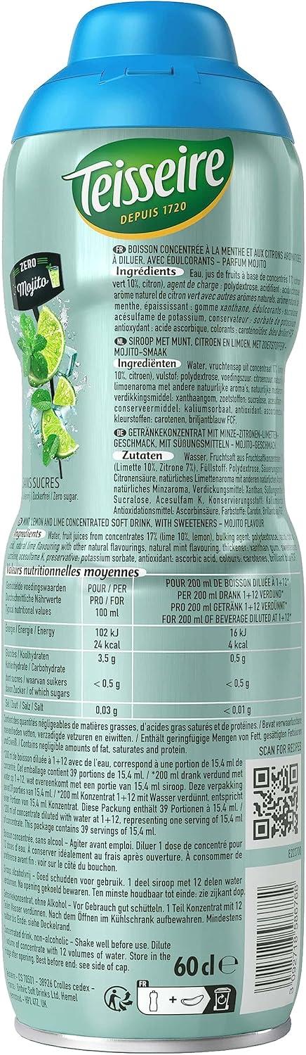 imageTeisseire Zro Sucre Sirop Saveur Mojito pour Cocktail et Cocktail sans Alcool Boisson rafrachissante Bidon 60cl