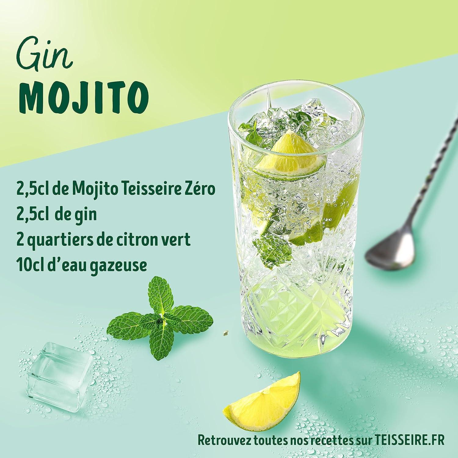 imageTeisseire Zro Sucre Sirop Saveur Mojito pour Cocktail et Cocktail sans Alcool Boisson rafrachissante Bidon 60cl
