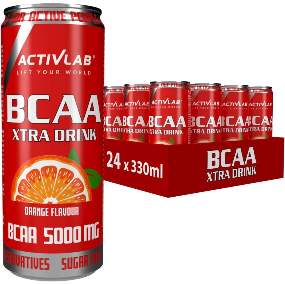 imageActivlab BCAA Xtra Drink bote 330 ml acides amins Lot de 24 botes de 330 ml 5000 mg de BCAA dans 1 bote sans sucre got orange rgnration du corps et endurance