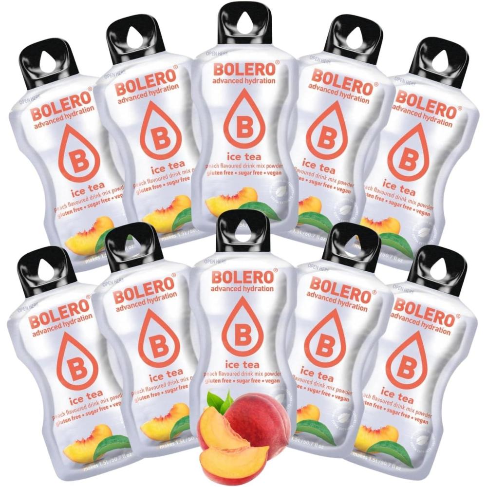 imageBOLERO ICE TEA Pche 10 sticks 8g de Poudre pour Boisson sans sucre la Stevia Sans Conservateur ni colorants artificiels Faible en calories il convient pour toute la FamilleIce Tea Peche