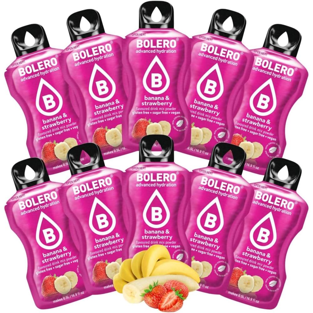 imageBOLERO Pina Colada  10 sticks 9g de Poudre pour Boisson sans sucre  la Stevia  Sans Conservateur ni colorants artificiels Faible en calories il convient pour toute la FamilleFraise Banane