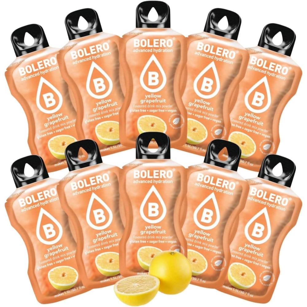 imageBOLERO Pina Colada 10 sticks 9g de Poudre pour Boisson sans sucre la Stevia Sans Conservateur ni colorants artificiels Faible en calories il convient pour toute la FamillePamplemousse