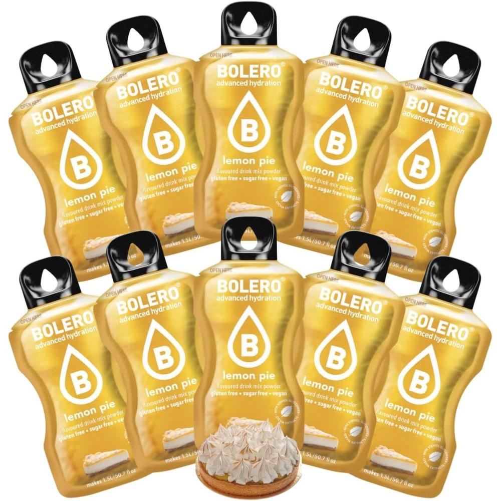 imageBOLERO Pina Colada 10 sticks 9g de Poudre pour Boisson sans sucre la Stevia Sans Conservateur ni colorants artificiels Faible en calories il convient pour toute la FamilleTarte au citron meringue