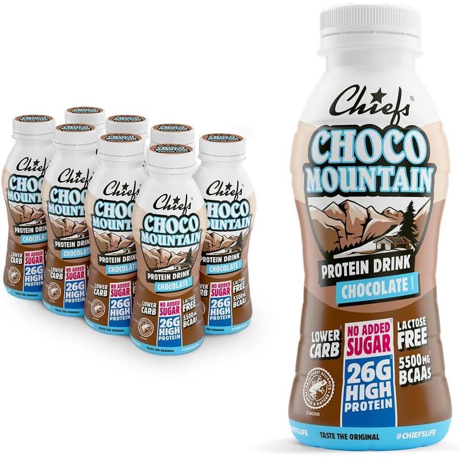 imageBoisson protine Chiefs Milkshake Chocolate Sans sucre ajout et sans lactose Riche en protines avec 26 g de protine Bouteilles de 8 x 330 ml Dlicieux got crmeuxChocolat
