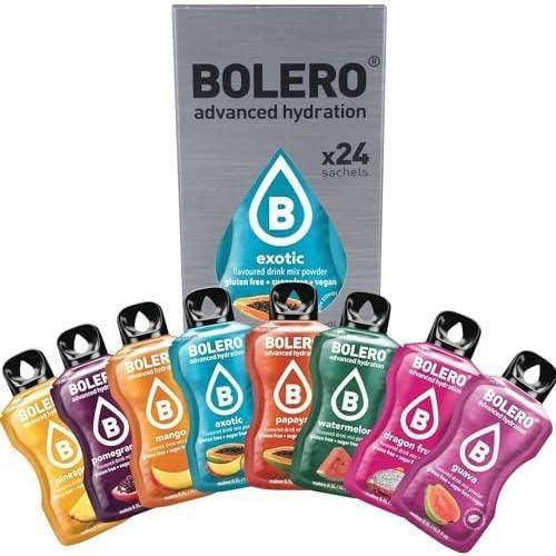 imageBolero boissons EXOTIC MIX STICKS 24x3g I boisson rafrachissante en poudre sans sucre dulcore la stvia boisson hypocalorique la vitamine C