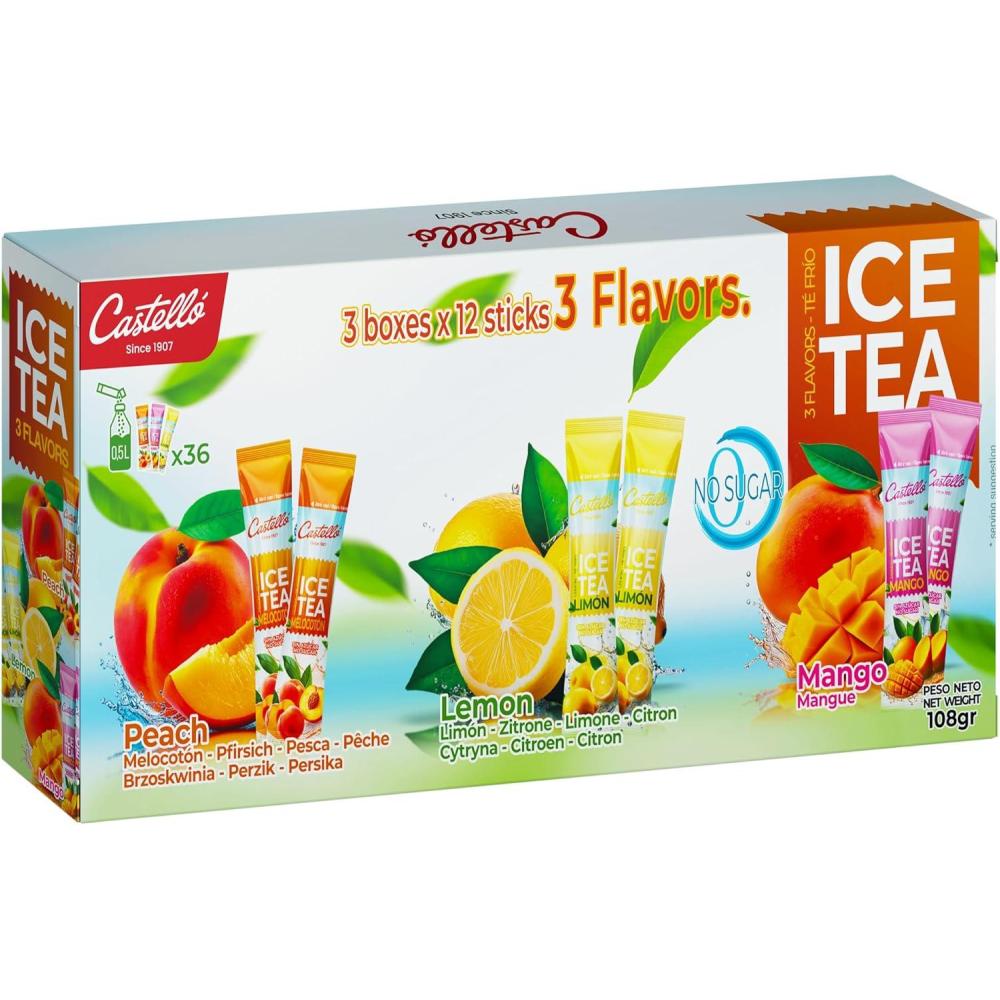 imageCastello since 1907 Th Glac Ice Tea Iced Tea Zro en Sachets Multipack 3 Gots Pche Citron et Mangue Total 36 Sachets Zro Calorie Sans Sucres Sans AspartamePche Citron Mangue