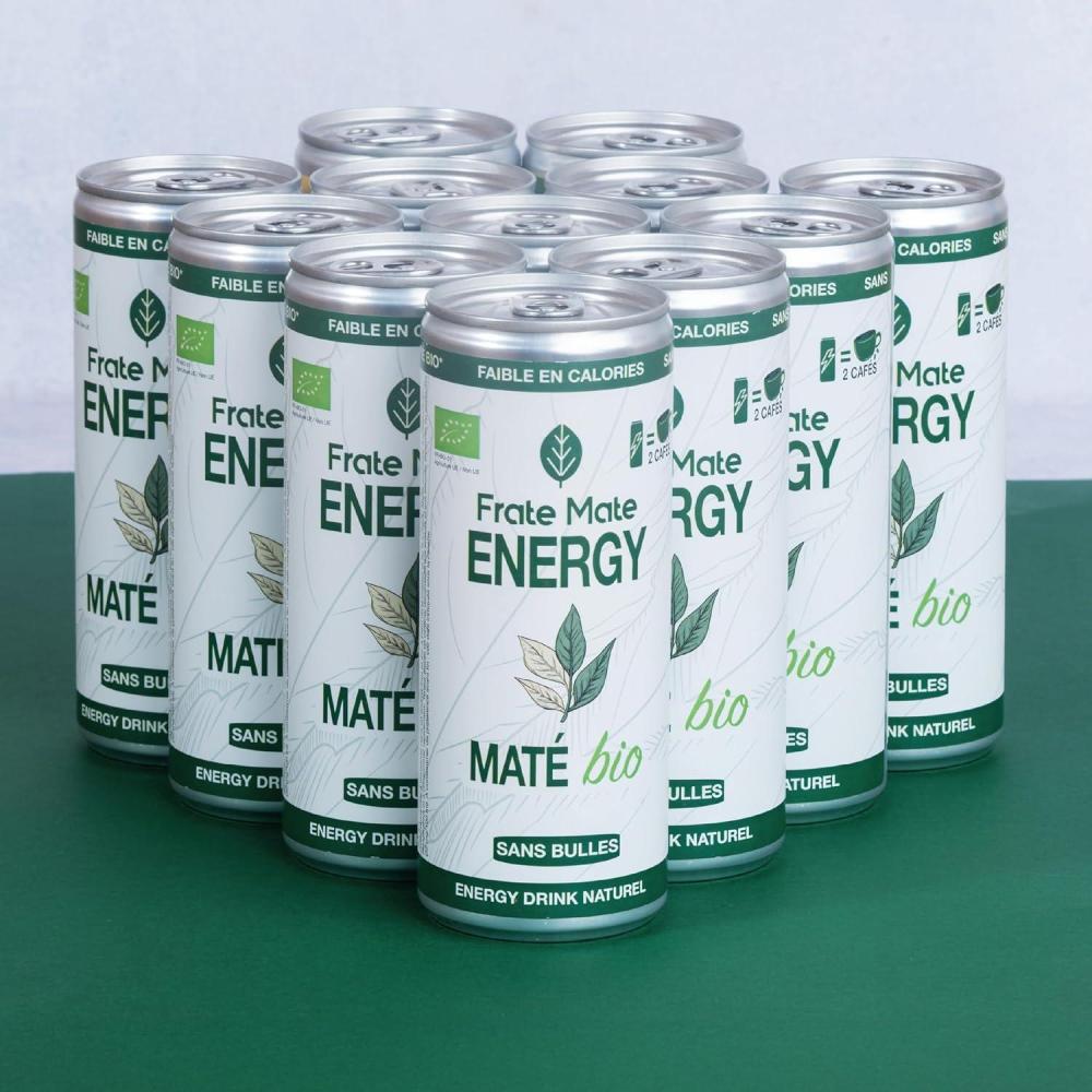 imageFRAT MAT Boisson nergisante Bio Sport Energy Drink au Mat Canettes Sans Bulles 250ml 80mg Cafine Naturelle Faible en Sucre Sans Taurine ni Armes ArtificielsTh vert