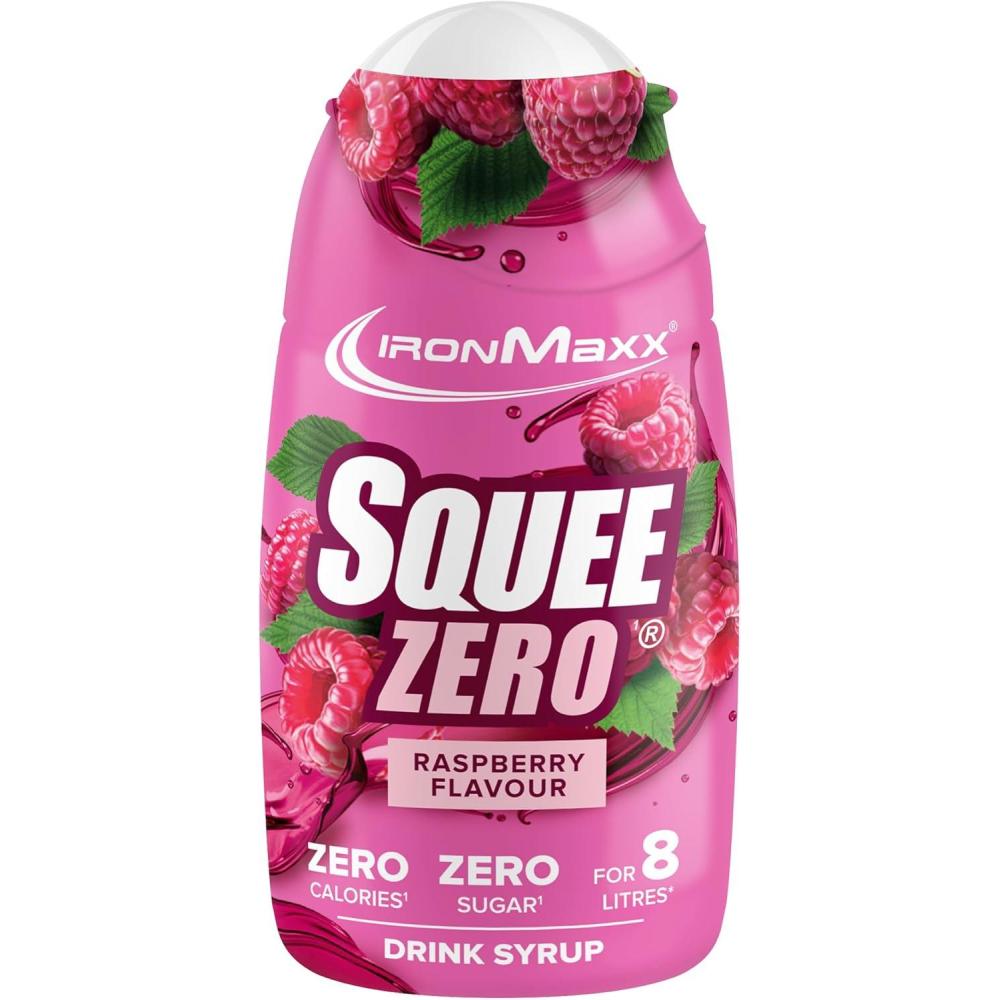 imageIronMaxx SqueeZero Sirop sans sucre ampamp zero calorie Pomme Verte 65ml Boisson sans sucre au got rafrachissant Prpare jusqu 8 litres de boisson zero sucreRaspberry