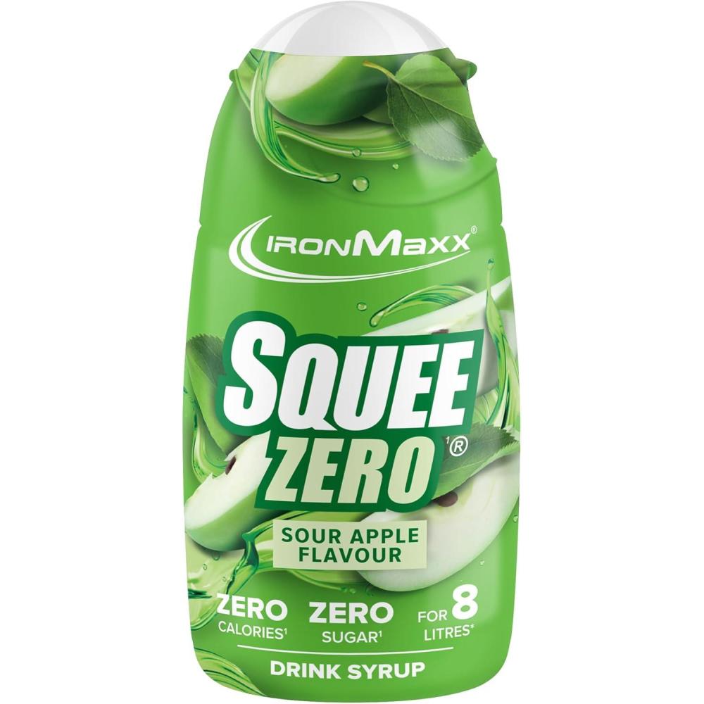 imageIronMaxx SqueeZero Sirop sans sucre ampamp zero calorie Pomme Verte 65ml Boisson sans sucre au got rafrachissant Prpare jusqu 8 litres de boisson zero sucreGreen Apple