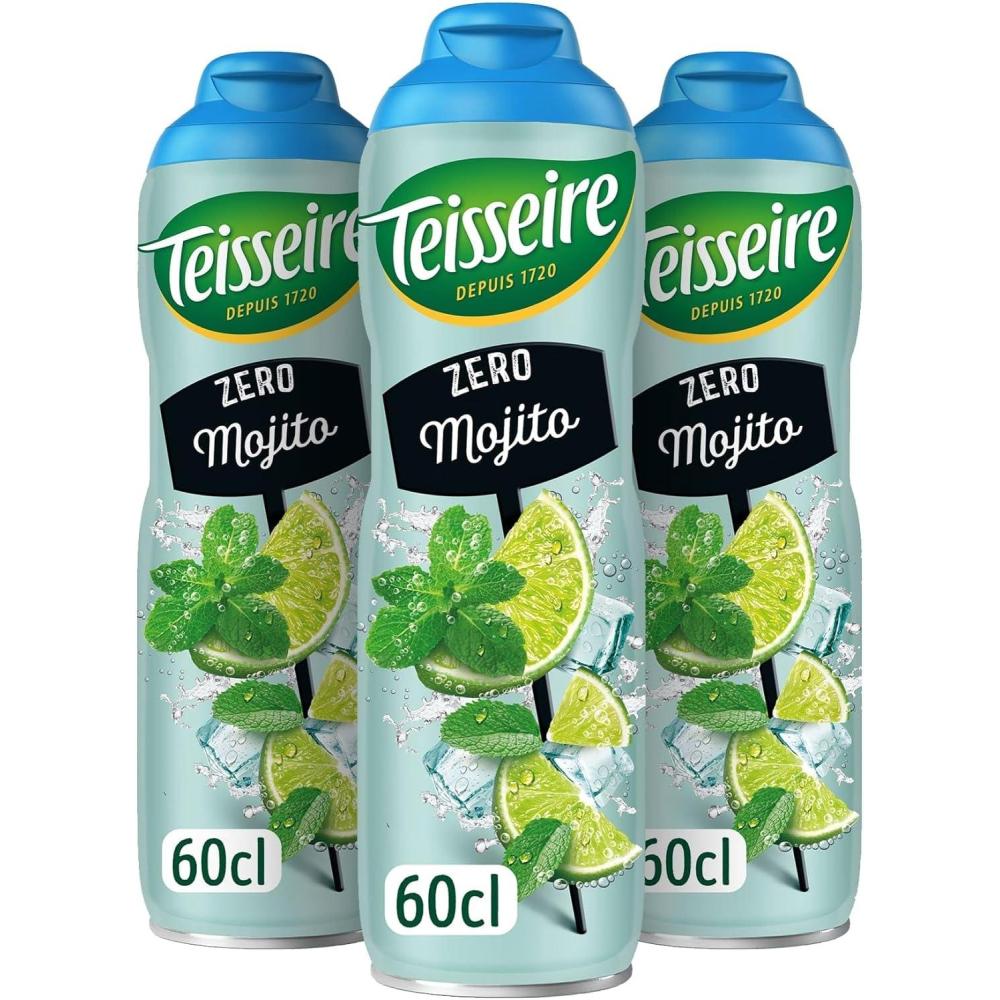 imageTeisseire Zro Sucre Sirop Saveur Mojito pour Cocktail et Cocktail sans Alcool Boisson rafrachissante Bidon 3x60cl