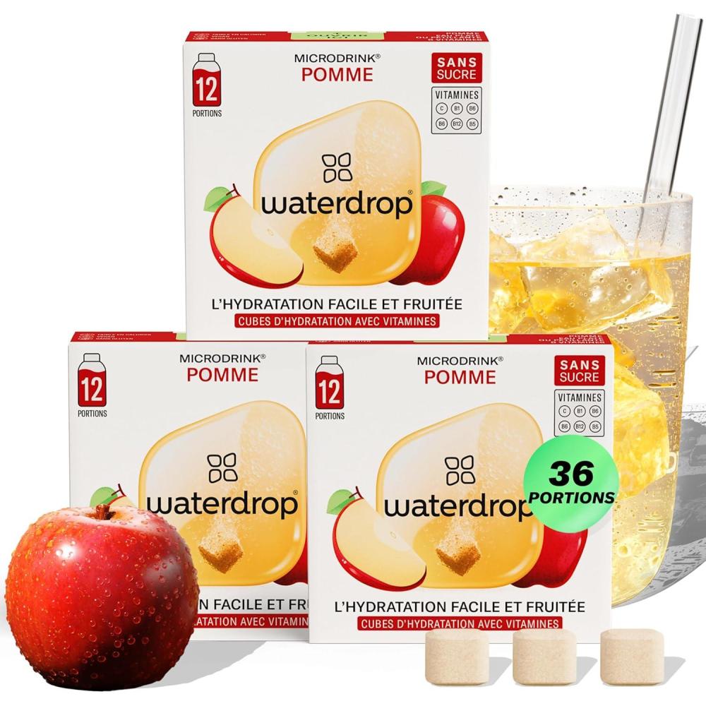 imagewaterdrop Pastille Coffret Pomme 36 Cubes de Boisson pour Eau Aromatise Saveur Pomme Sans Sucre Pastilles Aromatises pour lEau Alternative au Jus de Pomme Enrichies en Vitamines C et B