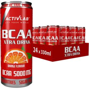 Activlab BCAA Xtra Drink – boîte 330 ml – acides aminés | Lot de 24 boîtes de 330 ml | 5000 mg de BCAA dans 1 boîte | sans sucre | goût orange | régénération du corps et endurance