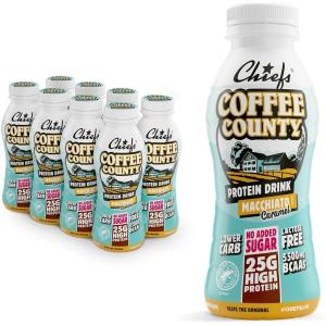 Boisson protéinée – Chiefs Milkshake Chocolate – Sans sucre ajouté et sans lactose – Riche en protéines avec 26 g de protéine – Bouteilles de 8 x 330 ml – Délicieux goût crémeux(Café)