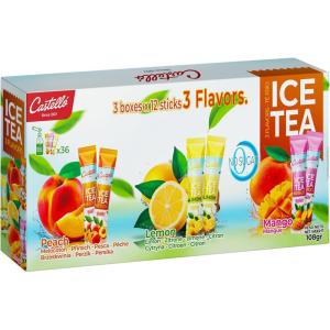 Castello since 1907 Thé Glacé (Ice Tea – Iced Tea) Zéro en Sachets | Multipack 3 Goûts : Pêche, Citron et Mangue | Total 36 Sachets | Zéro Calorie, Sans Sucres, Sans Aspartame(Pêche  Citron  Mangue)