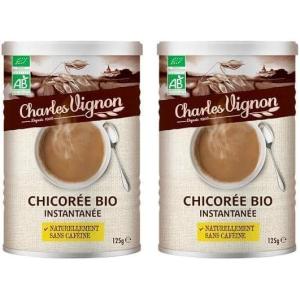 Charles Vignon – Chicorée Bio Instantanée – 100% Chicorée Torréfiée – Sans Caféine & Sans Sucres Ajoutés – Nutriscore A – Boîte Recyclable – 125 g(125 g (Lot de 2))