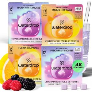 waterdrop® Microdrink Coffret Fusion de Fruits – 48 Pastilles d’Hydratation, Cubes de Boisson aux 2 Saveurs: Fusion Tropicale & Fusion Fruits Rouges, Eau Aromatisée Sans Sucre avec Vitamine C & B
