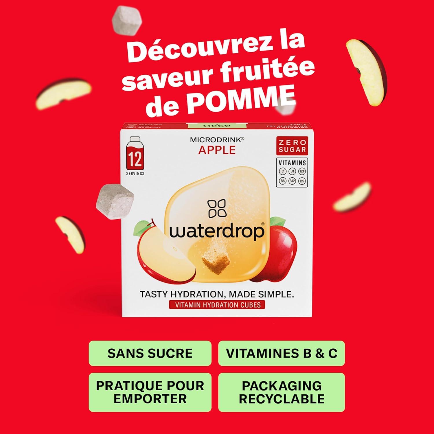 imagewaterdrop Pastille Coffret Pomme 36 Cubes de Boisson pour Eau Aromatise Saveur Pomme Sans Sucre Pastilles Aromatises pour lEau Alternative au Jus de Pomme Enrichies en Vitamines C et B